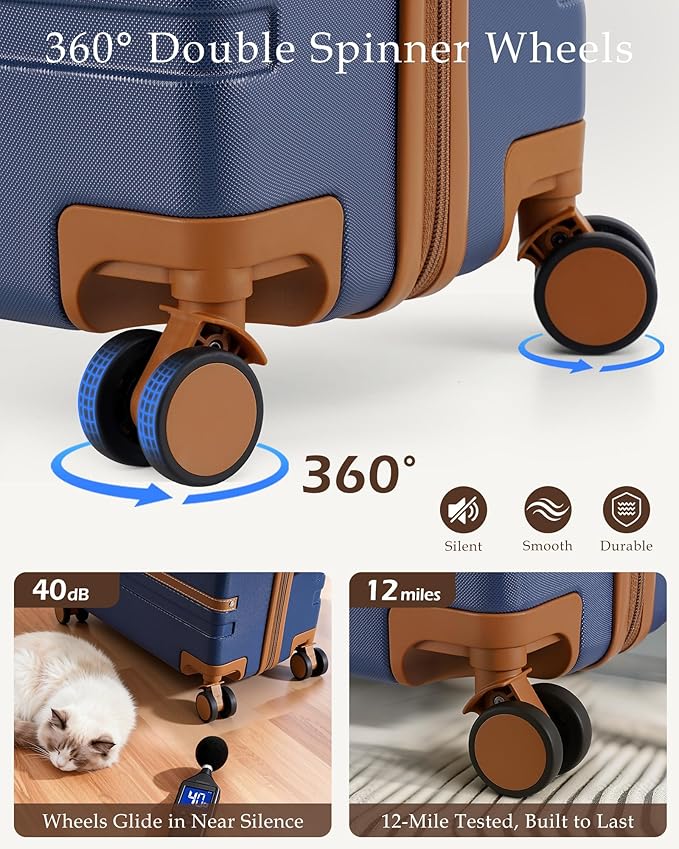 LONG VACATION Carry On Luggage Set 3 Piece, 20 Inch ABS+PC Hardshell Carry on Suitcase with Spinner Wheels TSA Lock & YKK Zipper