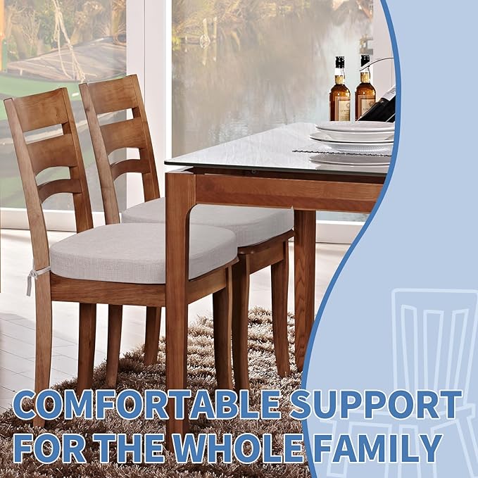 BUYUE Thickened 2.5" Dining Chair Cushions Set of 4, U-Shape High Density Foam Comfortable Chair Pads for Kitchen, Slip Resistant Indoor Seat Cushions (4 PCS, Light Gray)