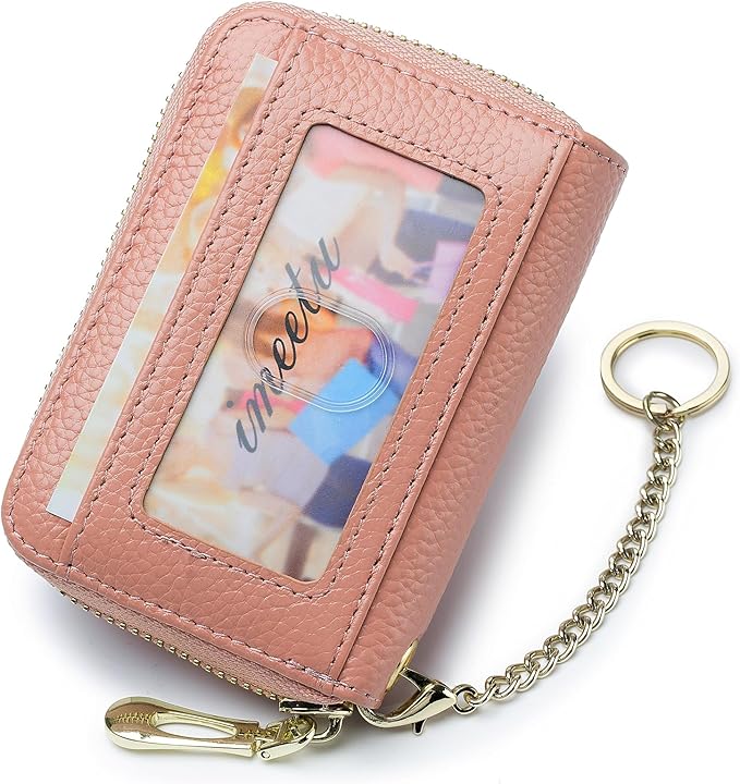 imeetu RFID Credit Card Holder, Small Leather Zipper Card Case Wallet for Women