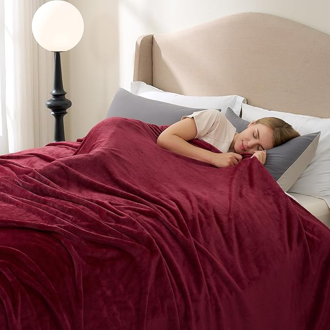Hansleep Fleece Burgundy Red King Blanket, Flannel Fuzzy Plush Cozy Blanket for All Seasons, Burgundy Red, King 90x108 Inches