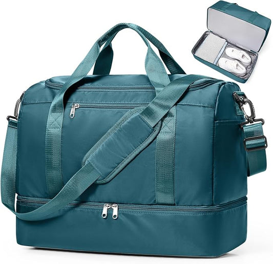 Travel Duffel Bag for Women, Carry-on Overnight Weekender Bags with Wet Pocket, For Spirit Airlines 18x14x8 Personal Item Bag,Small,Peacock Blue