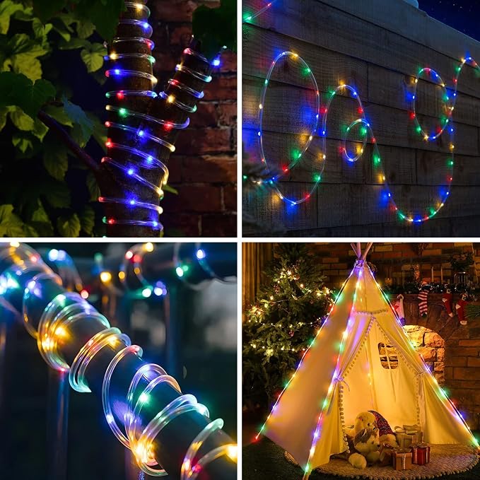 LED Rope Lights Battery Powered String Lights Outdoor with 8 Modes | 120LED 40ft Battery Operated Fairy Lights with Remote &Timer, IP65 Waterproof for Holiday Wedding Patio Decoration, 2Pack