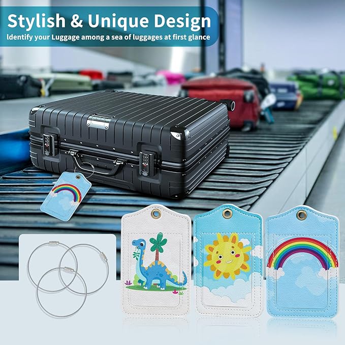 Fishent Luggage Tag, 3 Pack Travel Cruise Luggage Tags for Suitcases, Cute Suitcase Tags Identifiers Bag Tags with Privacy Flap, Baggage Name Tag for Women Men Luggage Backpack Handbag School Bag