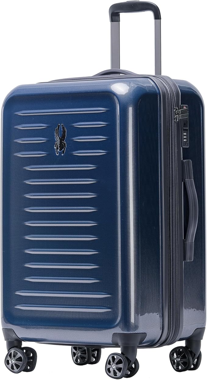 Spyder Rails Expandable Hardside Upright Suitcase with 360° Spinner Wheels, TSA Approved Lock (Navy, Medium Checked)