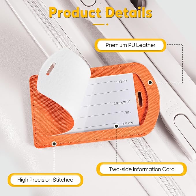 3 Pack Luggage Tags for Suitcases, TSA Approved Bag Tags, Baggage Tags with Privacy Protection, Travel Essentials Luggage Accessories, Bright Orange