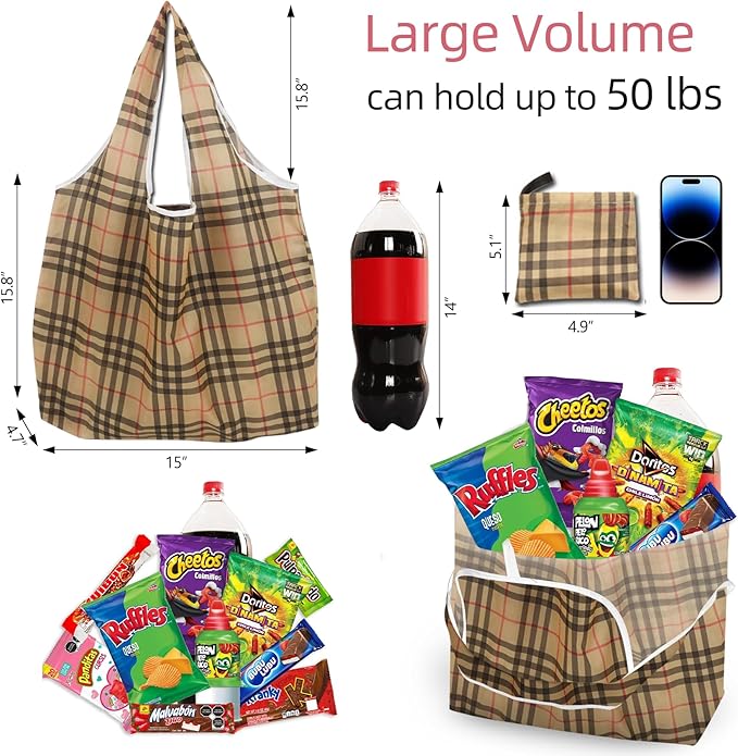 6 Pack Reusable Grocery Bags Heavy Duty with Handles, Reusable Shopping Bags for Women, Foldable, Washable for Store, Travel