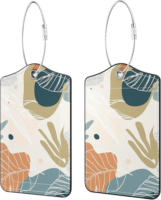 2 Pack PU Leather Luggage Tags for Suitcases, Privacy Protection Cover with Stainless Steel Loop and Address Card, Travel Cruise Essentials (Bohemia)