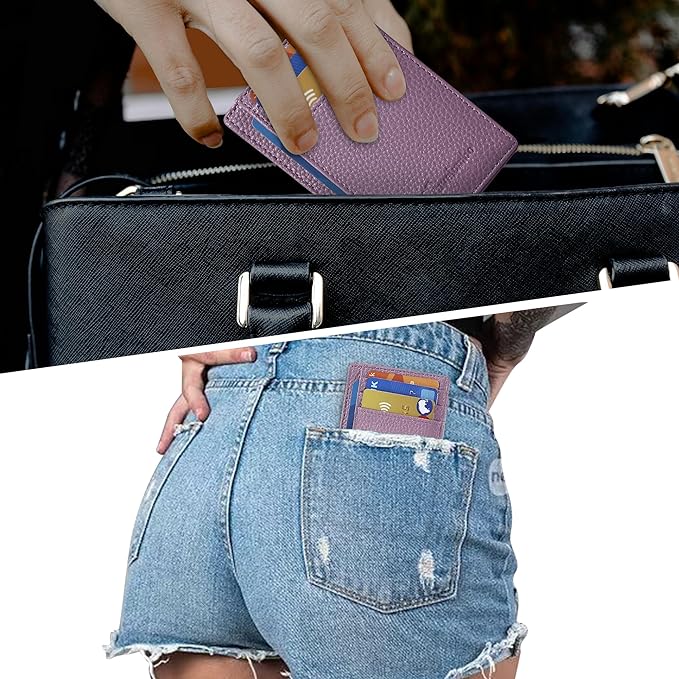 Travelambo Slim Wallet Front Pocket Minimalist Leather RFID Blocking Medium Size