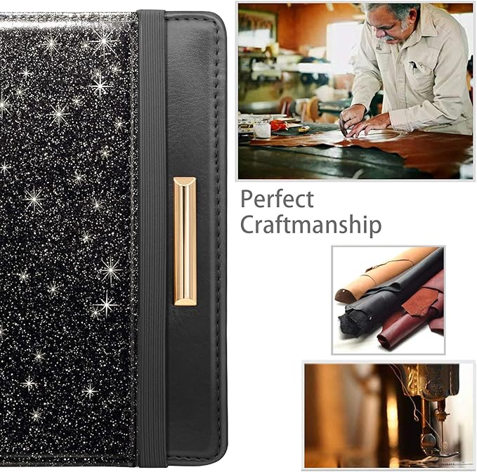 Passport Holder Cover,Traveling Passport Case Glitter Cute Passport Wallet for Women,Black Glitter