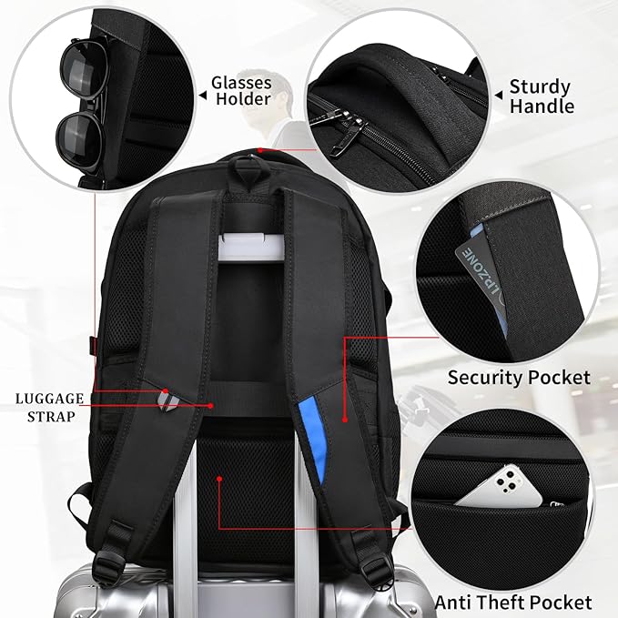 DUSLANG 17 Inch Laptop Backpack for Travel Water Resistant College Backpack for Men/Women Laptop Bag with USB Charging Port and TSA lock,Black