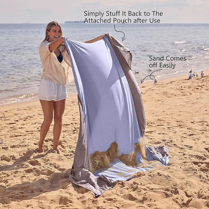 WEKAPO Beach Blanket Sandproof Waterproof, Extra Large Beach Mat, Oversized & Compact Sand Free, Quick Drying Beach Essentials for Vacation, Cruise, Picnic & Camping with Stakes