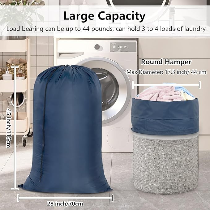 OTraki 28x45 Inch Laundry Bag 2PCS Heavy Duty Laundry Dirty Clothe Travel Wash Bag Extra Large Hamper Bag Drawstring Laundry Basket Liner Bag Drying Do Not Exceed 176℉(Navy Blue)