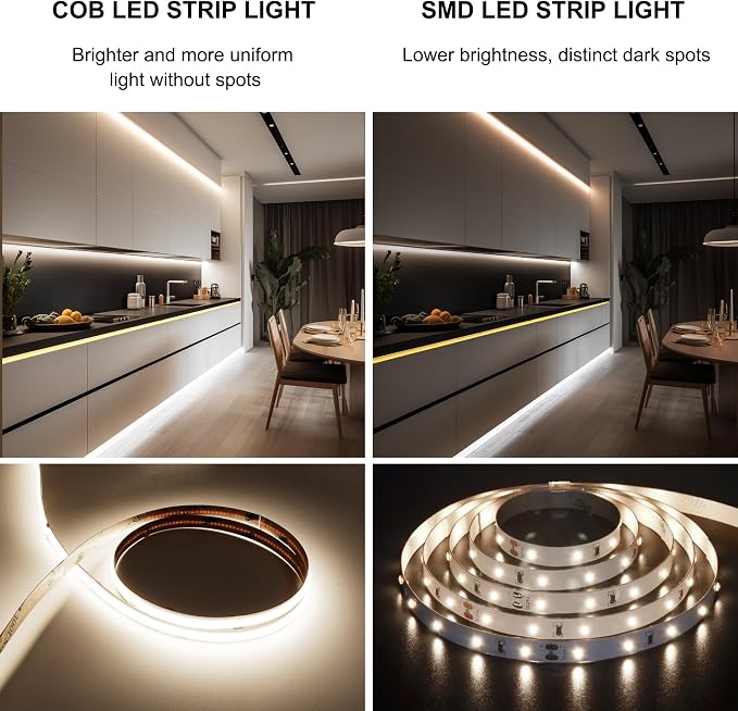 Pandery COB LED Strip Lights Cool White,24V Dimmable led Light Strip KIT with Remote and app Control,6000K 50FT/15m 8mm Wide Ra>90 Cuttable Flexible Strip Lights for Bedroom,Wardrobe,Cabinet