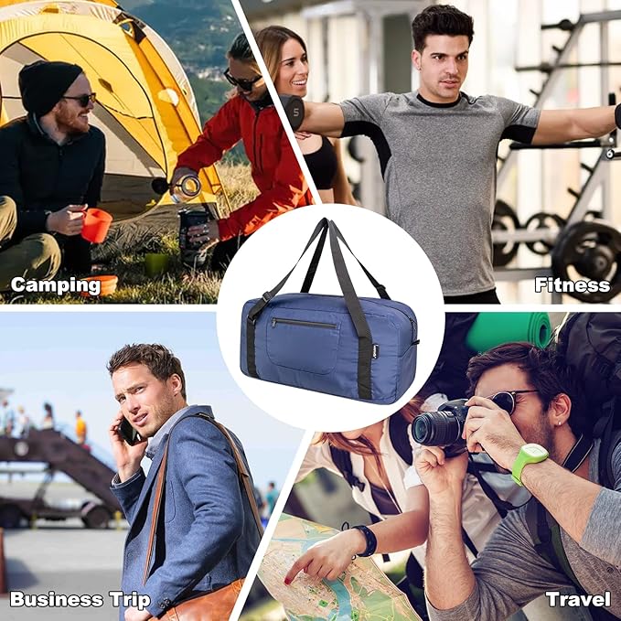 HOLYLUCK Foldable Travel Duffel Bag For Women & Men Luggage Great for Gym - large navy blue