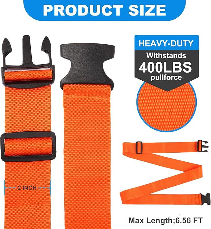 4 Pack Luggage Straps, Adjustable Travel Suitcase Belt Secure Lock Straps to Prevent Bursting, for Suitcases Briefcase & Travel Bags, Extends Life of Bag, 40''-78'' Length (Orange)