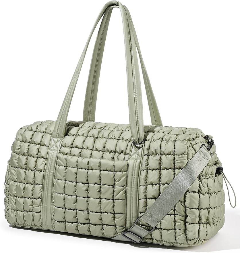 Quilted Travel Duffle Bag for Women Medium Weekender Bag Puffer Overnight Bag Large Soft Puffy Duffel Bag Carry-On Gym Bag Lightweight Personal Item Travel Bag for Trips Business Sport Airplane