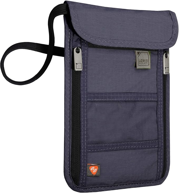 Lewis N. Clark RFID Blocking Stash Neck Wallet, Travel Pouch + Passport Holder for Women & Men, Navy