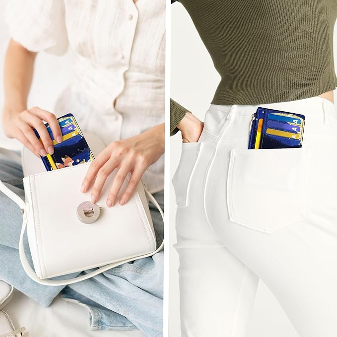 Tipmile Credit Card Holder for Women Slim Minimalist Front Pocket RFID Blocking Wallet Small Compact Card Case with ID Window, Fox