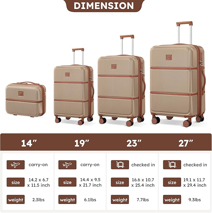 Suitour Expandable 4-Piece Luggage Set (14" 19" 23" 27") ABS Hardside Suitcase Sets with Spinner Wheels Checked Luggage Travel Suitcase