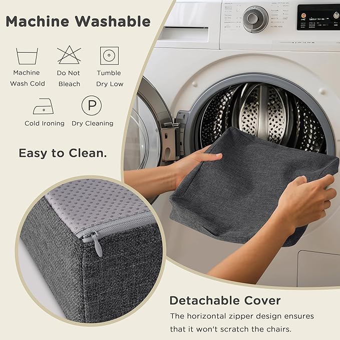 AddGrace Recliner Cushions for Elderly Thick Seat Cushion 20"x20"x4" Chair Pads with Non Slip Backing and Washable Cover for Couch Armchair Chairs Dark Grey