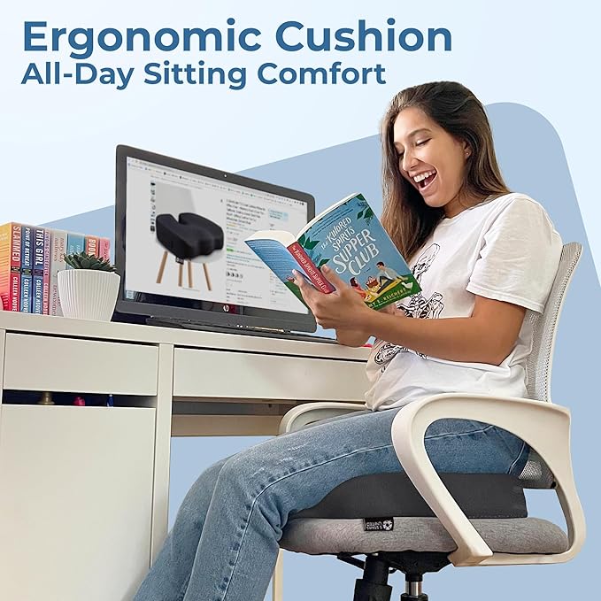 5 STARS UNITED Seat Cushion - Memory Foam Chair Cushion for Tailbone Pain Relief - Ergonomic Support for Coccyx, Sciatica & Butt - Office, Desk & Gaming Chair, Car Seat, Wheelchair, Airplane, D Gray