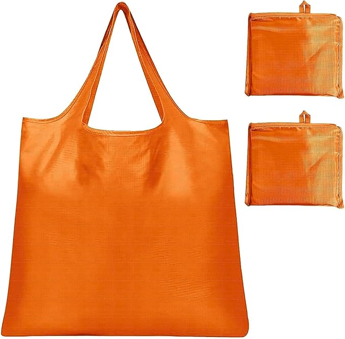 Washable Large Foldable Shopping Bag, Waterproof Reusable Grocery Bag Holder,for Shopping Reusable Tote Bags Large 50LBS,Tote Bags Nylon Bags(Orange+Orange)