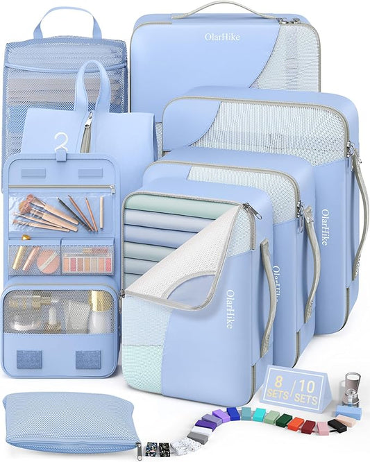 8 Set Packing Cubes for Travel, Gifts for Women Mom,Anti-Tearing Suitcase Organizer for Luggage with Shoe & Hanging Toiletry Bag,OlarHike Vacation Essentials & Accessories for Cruise Ship