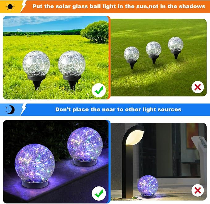 MLKNK Solar Globe Lights Outdoor Waterproof-Solar Balls-Solar Garden Lights-Orbs for Outside 4 Pack Cracked Glass Ball for Lawn Patio Yard Backyard Decorations | Solar Globe Lights for Outside 6 Pack Cracked Glass Ball for Lawn Patio Yard Backyard Deco...