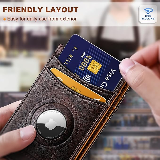 BULLIANT Men Airtag Wallet,Slim Wallet Money Clip Card Holder Magnetic Closure 12 Cards in Front Pocket RFID Blocking