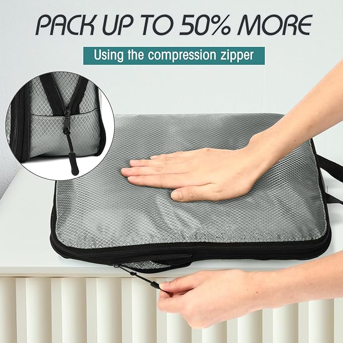 5 Pack Compression Packing Cubes for Travel Space Saving Cubes Luggage Organizer for Suitcase(Mixed Gray,Mixed)