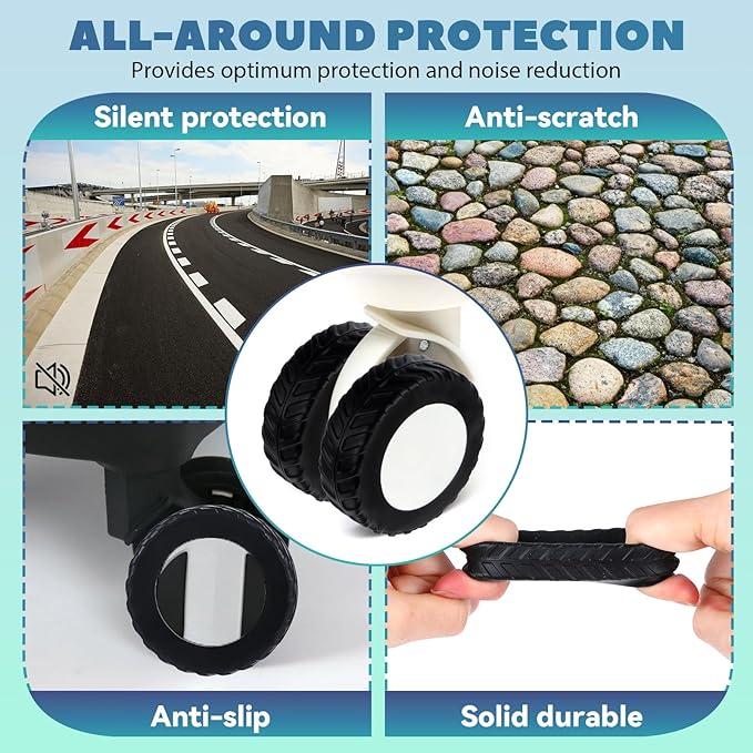 Ymapinc 8Pcs Luggage Wheel Covers Protector, Anti Slip Suitcase Wheel for 2.1-2.4 Inch Wheels Carry On Travel Luggages Replacement Accessories(Silicone, Black)