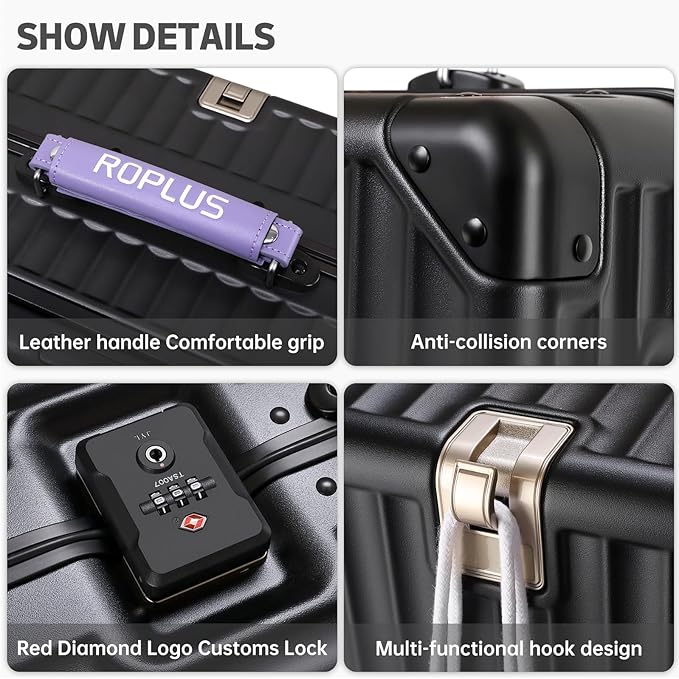 Aluminium Frame Checked-Luggage with Smooth Jelly Wheels, Hardside Zipperless Rolling Suitcase with TSA Lock (BlackPurple, 28-Inch)