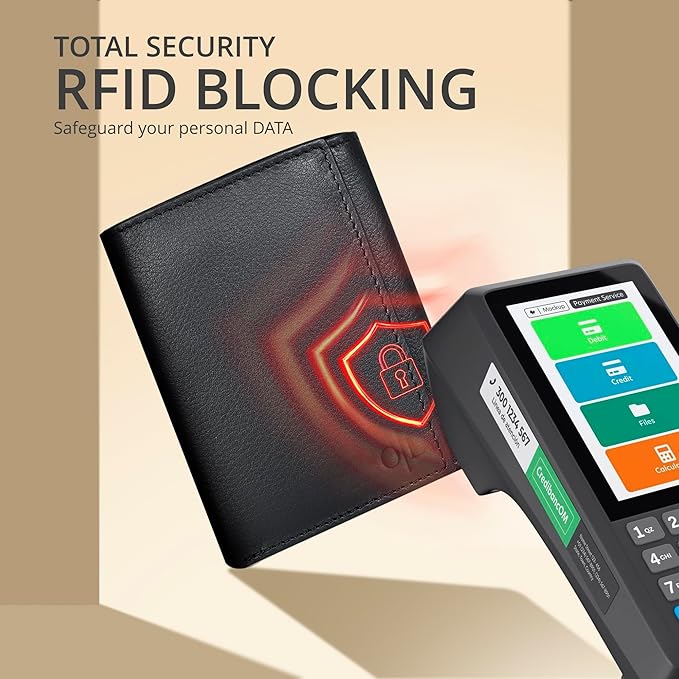 Real Leather Mens Trifold Wallet RFID Blocking Slim Minimalist Front Pocket - Thin & Stylish with ID Window in Gift Box