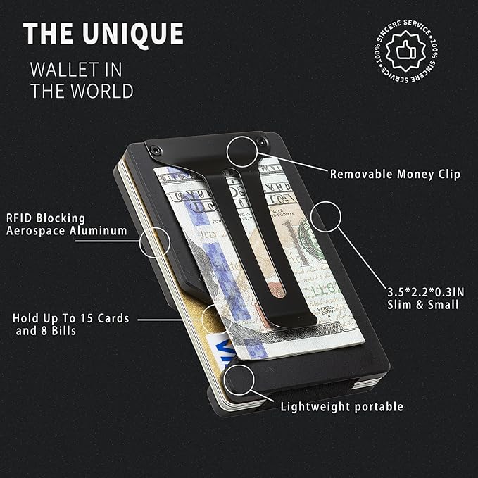 Carbon Fiber Minimalist Wallet for Men Credit Card Holder Money Clip & Cash Strap Slim RFID Mens Wallets(Patriot-Black Flag)