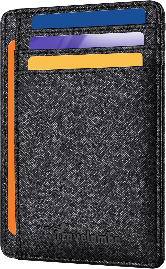 Travelambo Slim Wallet Front Pocket Minimalist Leather RFID Blocking Medium Size