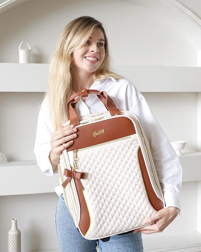Underseat Carry On Luggage with 2 Wheels, Airline Approved Personal Item Suitcase with Multiple Compartments, Lightweight Softside Under Seat Carry-on Suitcases for Women Travel Business, Beige