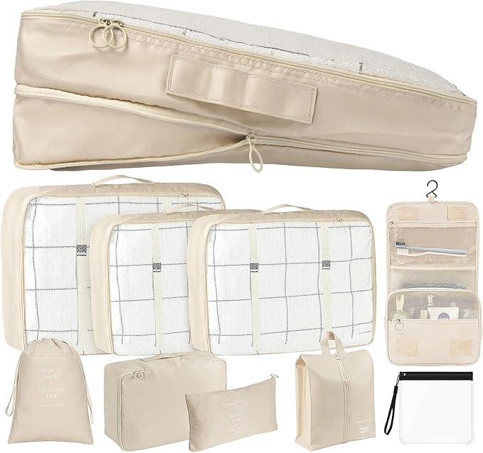 9 Set Packing Cubes for Suitcases Travel Luggage Sets Packing Organizers, Travel Organizer Bags Luggage Organizer with Shoe/Tioletry/Laundry Bag