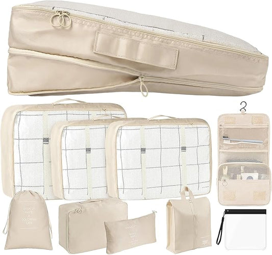 9 Set Packing Cubes for Suitcases Travel Luggage Sets Packing Organizers, Travel Organizer Bags Luggage Organizer with Shoe/Tioletry/Laundry Bag