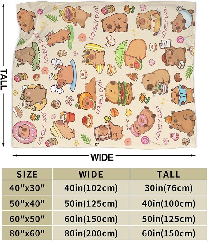 Blanket Gifts for Kids Girls Boys Adults Animals Lovers, Flanne Throw Blanket, Soft Cozy, Warmth, Fluffy Fuzzy Blankets for Couch, Bed, Travel, Living Room, Home, Decor (Capybara 2, 80"x60")
