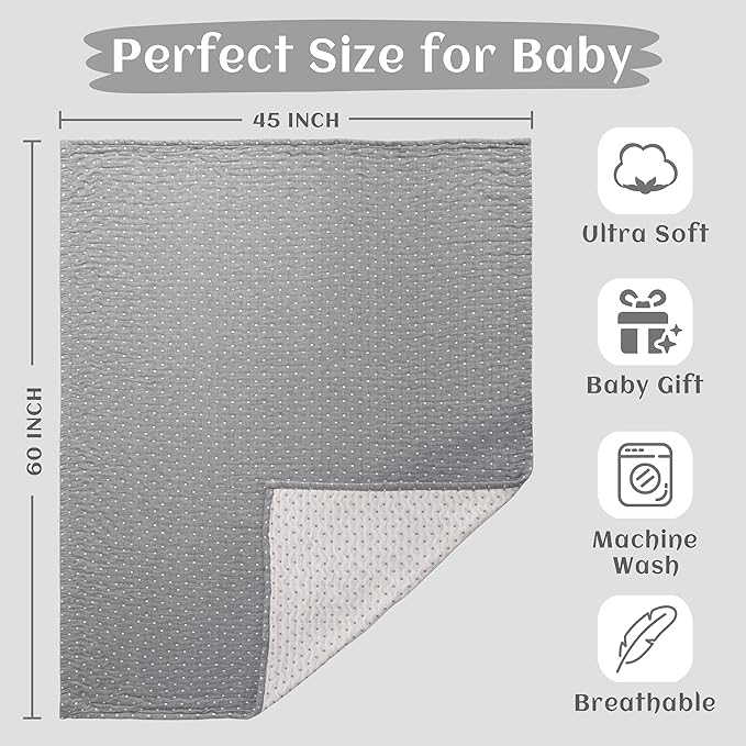 NTBAY 3 Layer Toddler Blanket, Muslin Cotton Jacquard Bed Blankets, Lightweight Thermal Baby Blanket, Super Soft and Warm Crib Blanket for All Seasons, Decoration Gift, 45"x60", Grey Dot
