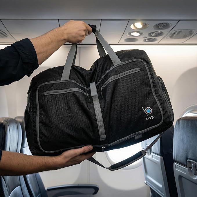 Bago Medium Duffle Bag for Travel Women & Men. Durable Lightweight Foldable Travel Duffel Bags For Traveling Women. 60L Duffle Bags For Overnight Bag With Shoe Compartment Collapsible Weekender duffel