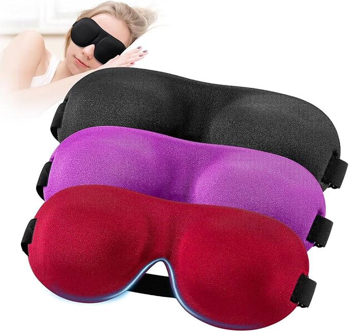YIVIEW Sleep Mask for Back and Side Sleeper Pack of 3, 100% Light Blocking 3D Eye Masks for Sleeping, Lightweight & Breathable Eye Cover for Women Men, Zero Pressure Night Blindfold