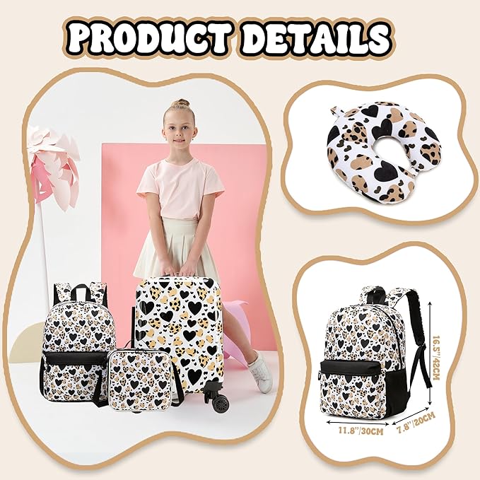Kids Caary on Luggage Sets for Girls Women with Wheels Hardshell Suitcases with Travel Neck Pillow Suitcase Set for Airplane