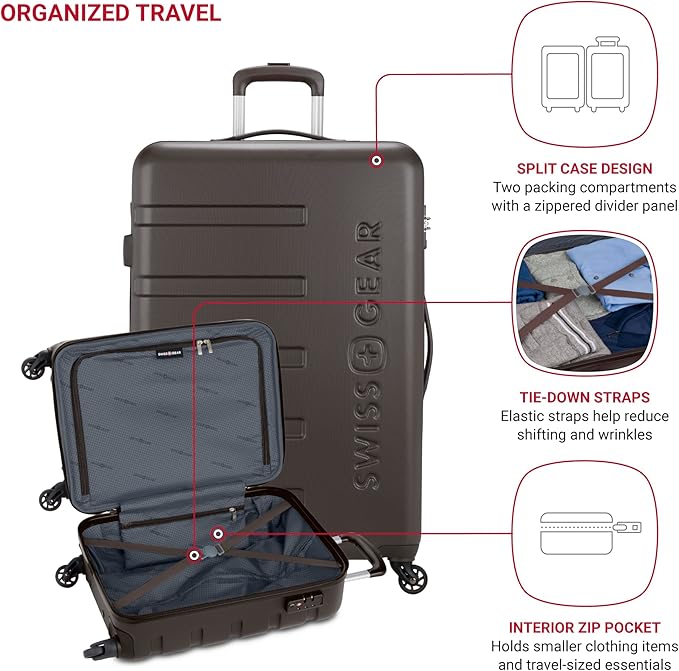SwissGear 7366 Signature Hardside Expandable Luggage with Spinner Wheels, TSA Lock, Cup-Holder, Chocolate, 2-Piece Set (19/27)