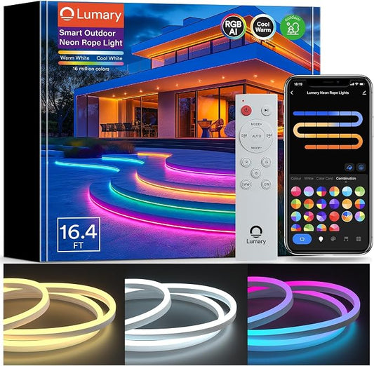 Lumary Smart Neon Rope Light for Outside, IP65 Waterproof, CCT 2200-6500K | 16 Million Colors, 44+ Scene Modes, for Pathway, Landscape Lighting, Compatible with Alexa, Google Assistant, Music Sync