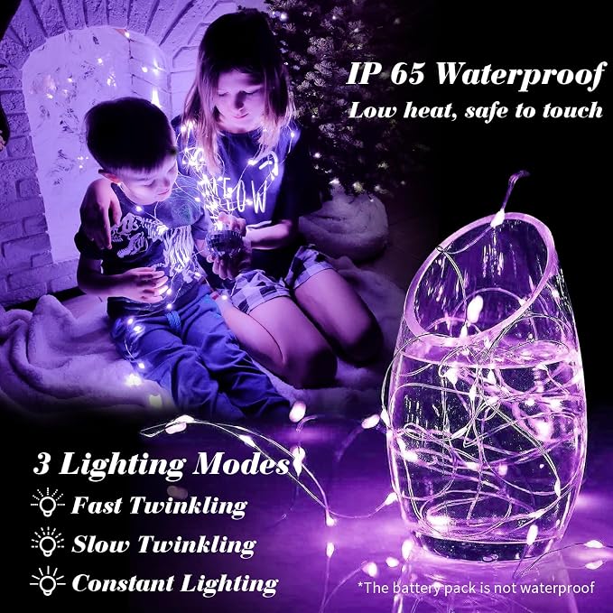 ZGWJ 100 Pack Purple Fairy Lights, Mini String Lights | Battery Operated 7 FT 20 LED Waterproof 3 Modes for DIY, Parties, Wedding, Halloween, Christmas Decoration