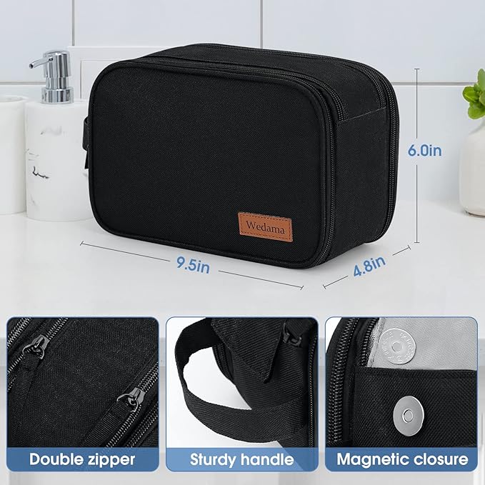 Wedama Toiletry Bag for Men, Handheld Travel Bag, Waterproof Toiletries, Thickened Polyester Dopp Kit, Toiletries Business Trips and Camping, Black
