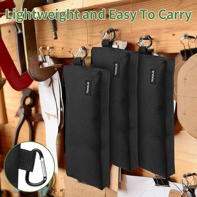 3 Pack Premium Tool Pouches Zipper Bag, Small Tools Bags with Carabiner, Heavy Duty Flat Bottom Utility Multipurpose Storage Organizer Bag for Tool, Stationary, Pencil