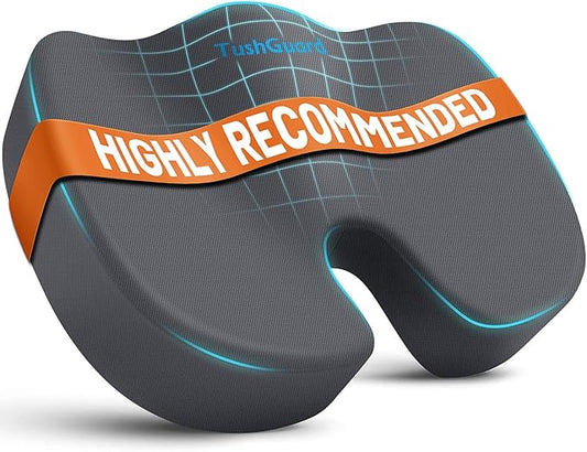 TushGuard Seat Cushion, Office Chair Cushions, Car Seat Cushion, Non-Slip Relief Chair Pad, Memory Foam Butt Pillow for Computer Desk, Office Chair, Grey