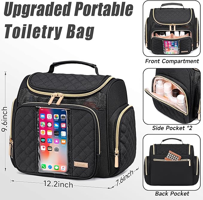 Large Toiletry Bag for Women Men,Bathroom Bag,Water Resistant Shower Bag,Makeup Bag,Portable Shower Caddy for College Dorm,Hanging Travel Toiletry Bag with Transparent Waterproof Phone Pocket